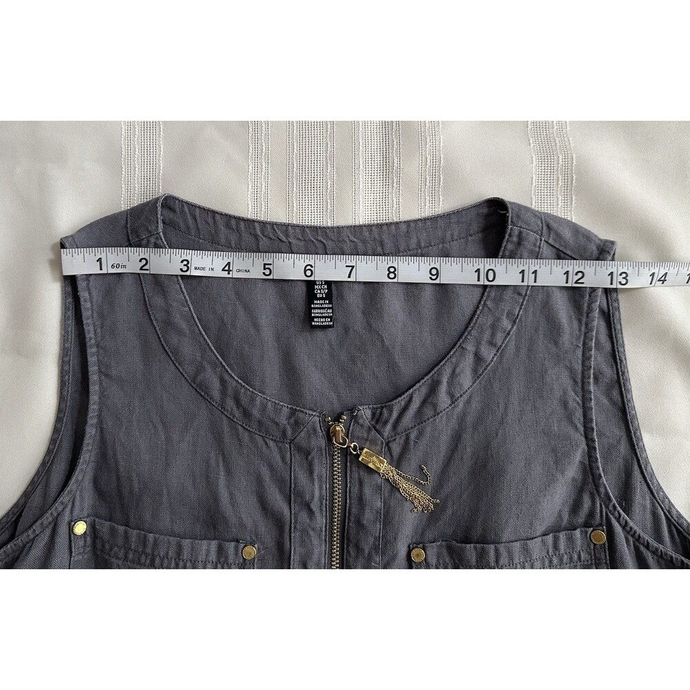 Ellen Tracy 100% Linen Top Size S Gray Gold Zip Tunic Tank - Picture 8 of 14